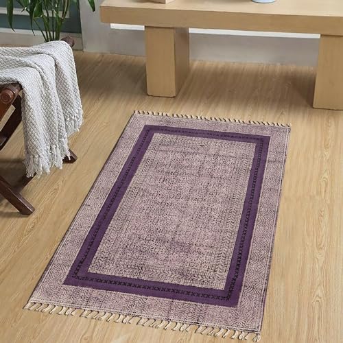 Tapis de table carré 1,5 m en coton dhurrie tissage plat - 3