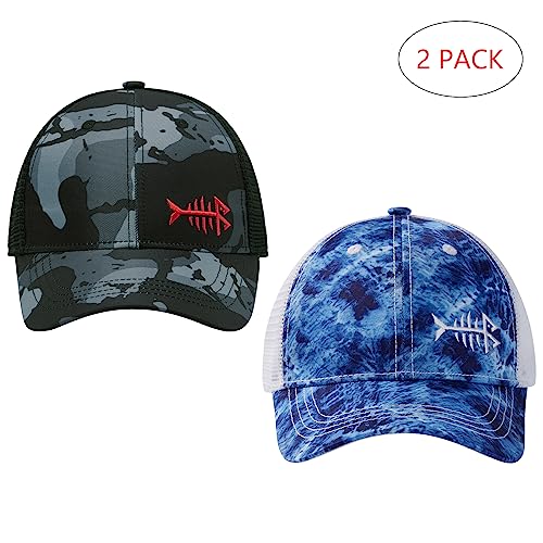 Image of BASSDASH 2 Pack Altimate Fishing Hunting Hat Mesh Back for Men Women Adjustable Baseball Trucker Cap Camo Blaze Orange
