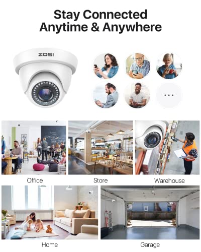 Image of ZOSI 4 Pack 2MP 1080p HD-TVI Dome Security Camera Outdoor Indoor | 24PCS LEDs, 80ft IR Night Vision, 90 Wide Angle, Metal Plastic Housing Weatherproof Surveillance CCTV Camera
