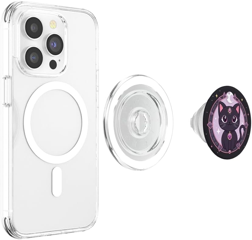 Moon Phases Crystal Witchy Cute Black Cat Kawaii Pastel Goth PopSockets MagSafe PopGrip for iPhone