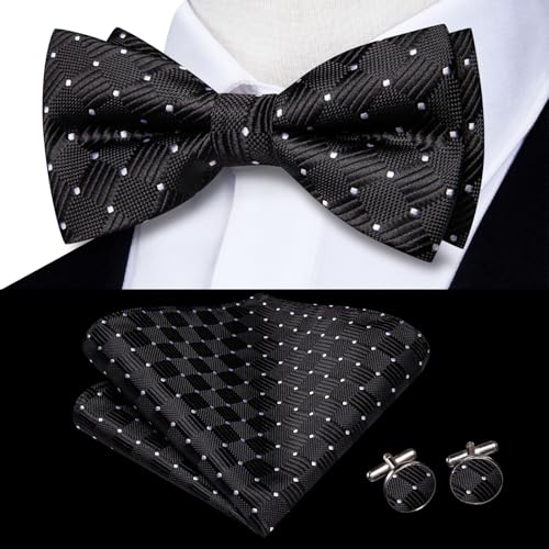 Image of Dubulle Mens Paisley Striped Bowtie Set Pre-tied Bowtie for Men and Pocket Square Set Wedding Business