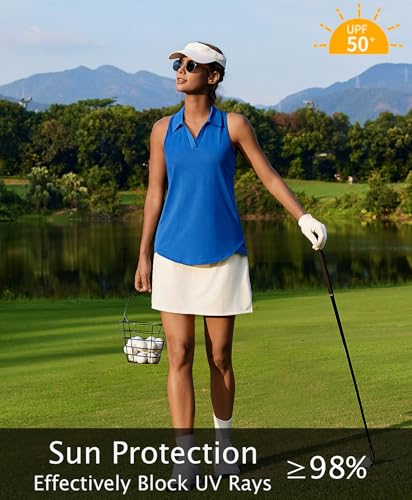 Image of PINSPARK Womens Golf Shirt UPF 50+ Sleeveless Collared Shirts Quick Dry Tennis Polo V-Neck Racerback Athletic Workout Tank