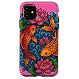 鯉と蓮の花 平和な禅の自然にインスパイアされたデザイン スマホケース iPhone 11 用