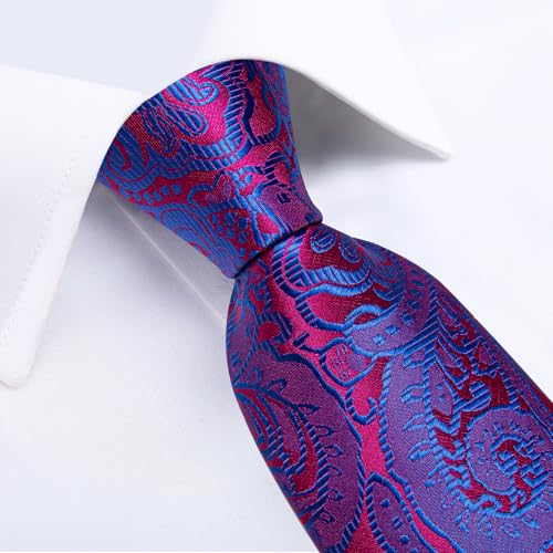 Image of DiBanGu Paisley Ties for Men Silk Necktie and Pocket Square Cufflinks Tie Clip Set Woven Classic Mens Tie for Wedding Party
