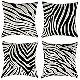 ZACINOVER Zebra Stripe Print Throw Pillow Covers 18x18 Inch, Faux Linen Decorative Outdoor Cushion Covers, Rustic Farmhouse Black Pillow Cases for Couch Sofa Home Decoration Set of 4