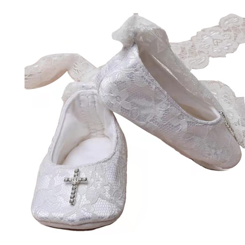 Dollbling Handmade Baby Baptism Shoes, Lace Ribbon