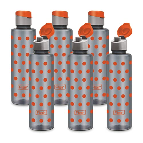 Image of Flair Polka Water Bottles with Fliptop Lid Set of 6 Pcs 1000 ML (Orange)