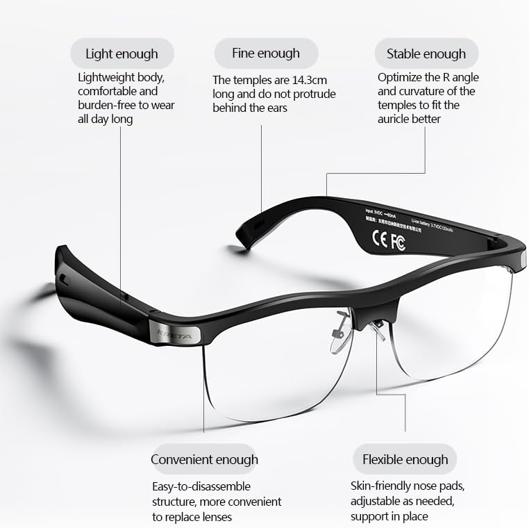 KRETA Smart Glasses,Glasses with Bluetooth Audio, Indoor/Outdoor UV Protection, Unisex