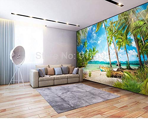 Papier peint mural 3D plage cocotier 200x140 cm pour salon - 3