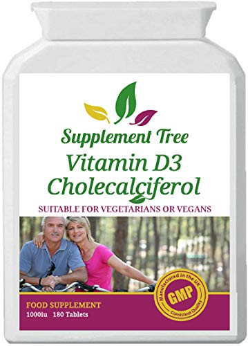 Vegan Vitamin D 1000IU 180 Tablets - 6 Months Supply - Plant Based High Strength VIT D3 Cholecalciferol Supplement - UK Manufactured