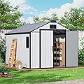 MELLCOM 8 x 12 FT Resin Outdoor Storage Shed with Floor, Outdoor Storage Tool Shed with Windows and Lockable Door, Resin Garden Shed for Lawnmower, Pool Supply, Bike