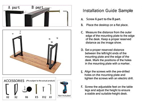 Metal Table Legs 28 Inch Height X 24 Inch Wide With Adjustable Protector Feet, Industrial & Rustic Style Heavy Duty Metal Furniture Legs For Desk/Table, (Bear Up To 800Lb), Black, T-Shape Set Of 2 #TOP5