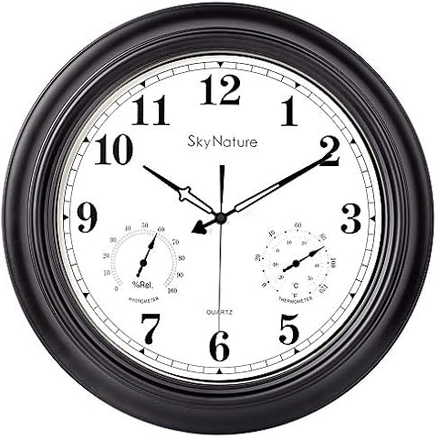 Outdoor Gartenuhr Wetterfest, Große Retro Wasserdicht Wanduhr mit Thermometer und Hygrometer, Leise Ohne TickgeräUsche Metall Wanduhr, Dekor Uhr für Zaun, Terrasse, Pool, Badezimmer, Schwarz, 45cm Cover