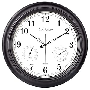 Weerbestendig outdoor tuinklok, 45 cm, waterdicht, voor buiten, wandklok met thermometer en hygrometer, stil zonder…