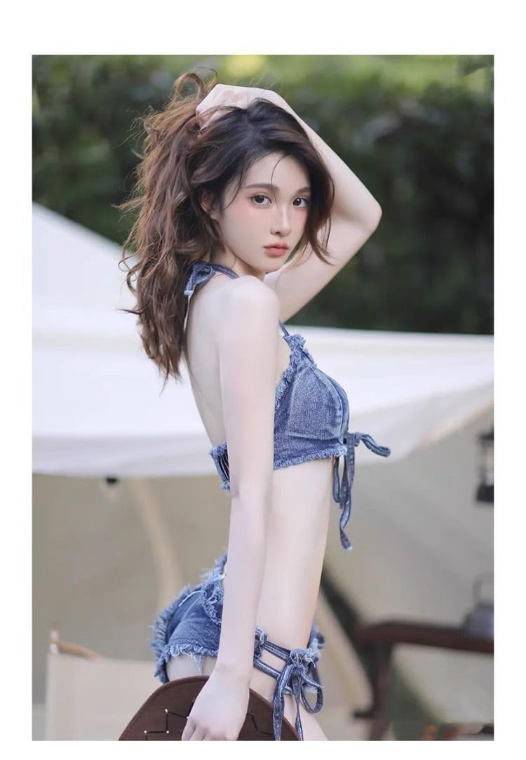 Amazon.co.jp: Nicaca 復古 セクシーなデニムビキニ 水着 女の子 ぶん