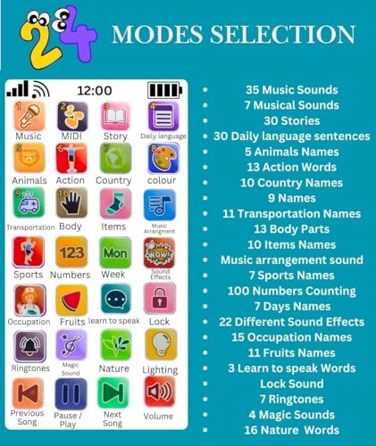 Image of SUPER TOY 24 Modes Smart Phone Toy for Kids Musical Learning with Rechargeable Battery and USB Charging Cable English Alphabet, Spelling, Math, Memory Games for Boys Girl Age 1+