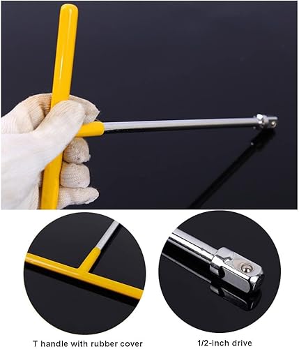 Miniatura 3 de Llave de mango en T, destornillador de mango en T de 12 pulgada con adaptadores de 14 y 38 pulgadas, amarillo