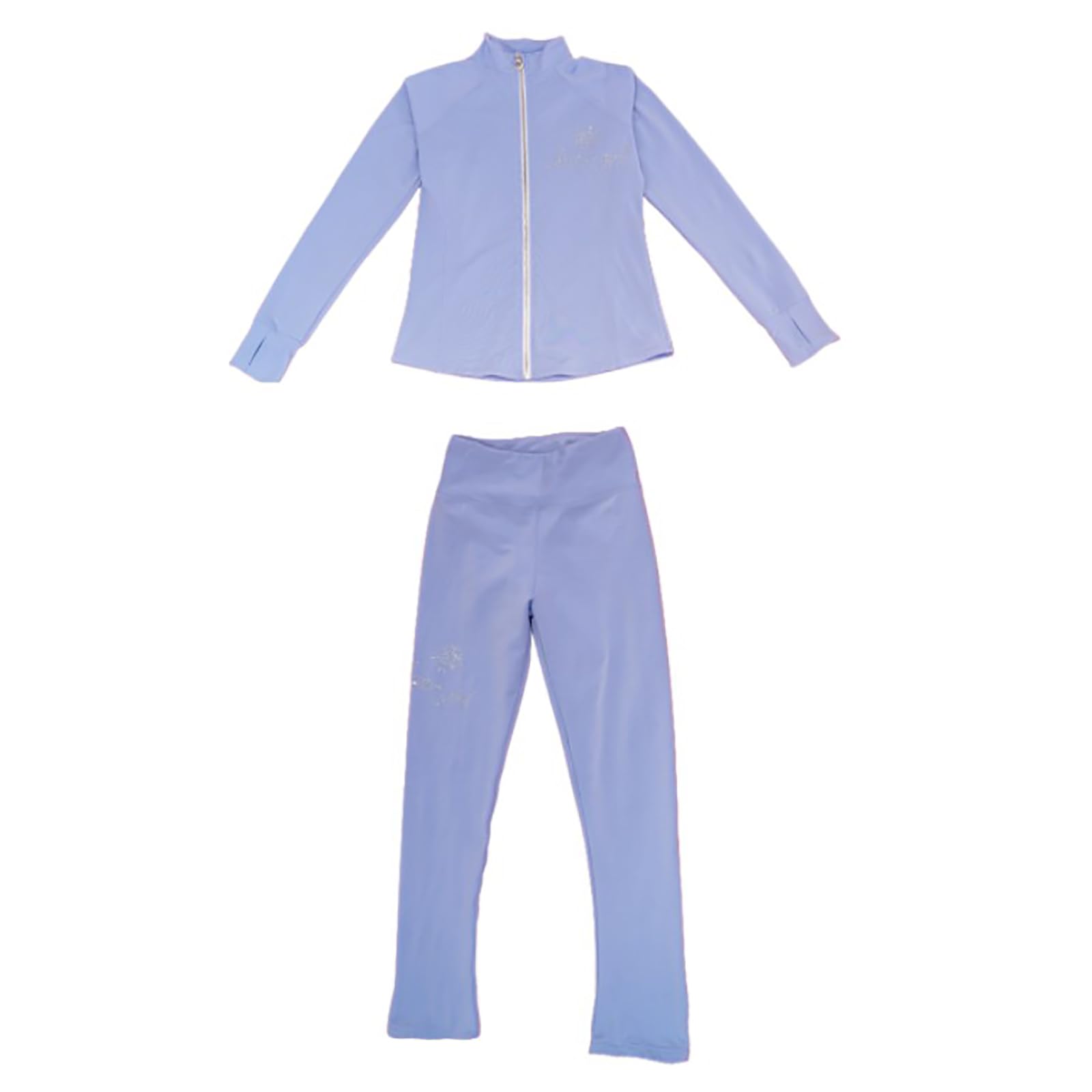 Niñas Conjunto de Chaqueta y Pantalones de Práctica Patinaje sobre Hielo, Trajes de Competición Entrenamiento Patinaje Artístico con Diamantes de Imitación(Size:L,Color:Azul)