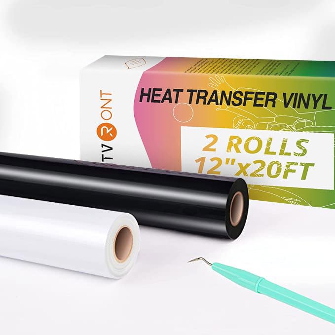 Image of HTVRONT Heat Transfer Vinyl Black & White HTV Vinyl Rolls -12 x 20ft HTV for Shirts, Black Iron on Vinyl for All Cutting Machines - Easy to Cut & Weed for Heat Transfer Design (Black&White)