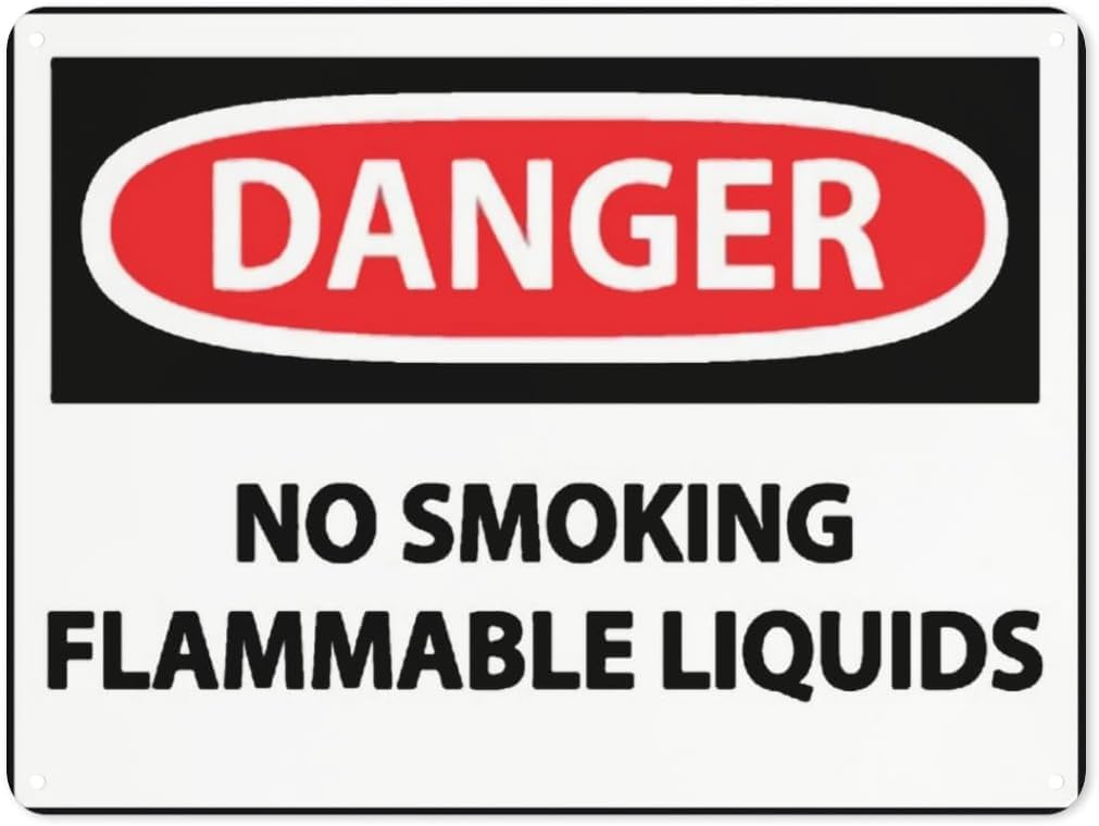 Warning Notice Danger No Smoking; Flammable Liquids Rust Free Aluminum Tin Sign - Traffic Safety Decor with Pre-Drilled Holes for Workplace, Fuel Storage - 12x8 Inch​