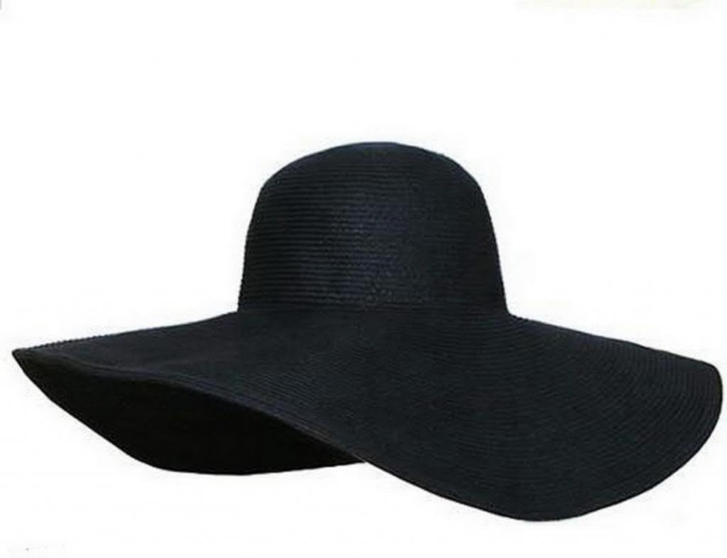 Women's Ridge Wide Floppy Brim Summer Beach Sun Hat Straw Cap Party Garden Travel (Black)