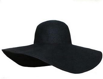 Womens Ridge Wide Floppy Brim Summer Beach Sun Hat Straw Cap Party Garden Travel Black