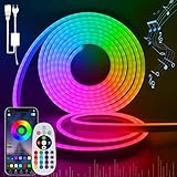 foco led impermeable Aplicación y control remoto: la cadena de neon led flexible es compatible con la aplicación y el control remoto de 24 teclas, lo que le permite cambiar el color y el modo de las luces LED de manera conveniente. La tira de luz tiene un modo de música inteligente y el color de la luz cambia con el ritmo del sonido y la música. Esta cadena de luces LED tiene una función de temporizador, puede configurar un tiempo específico para apagar las luces de cadena de neón.