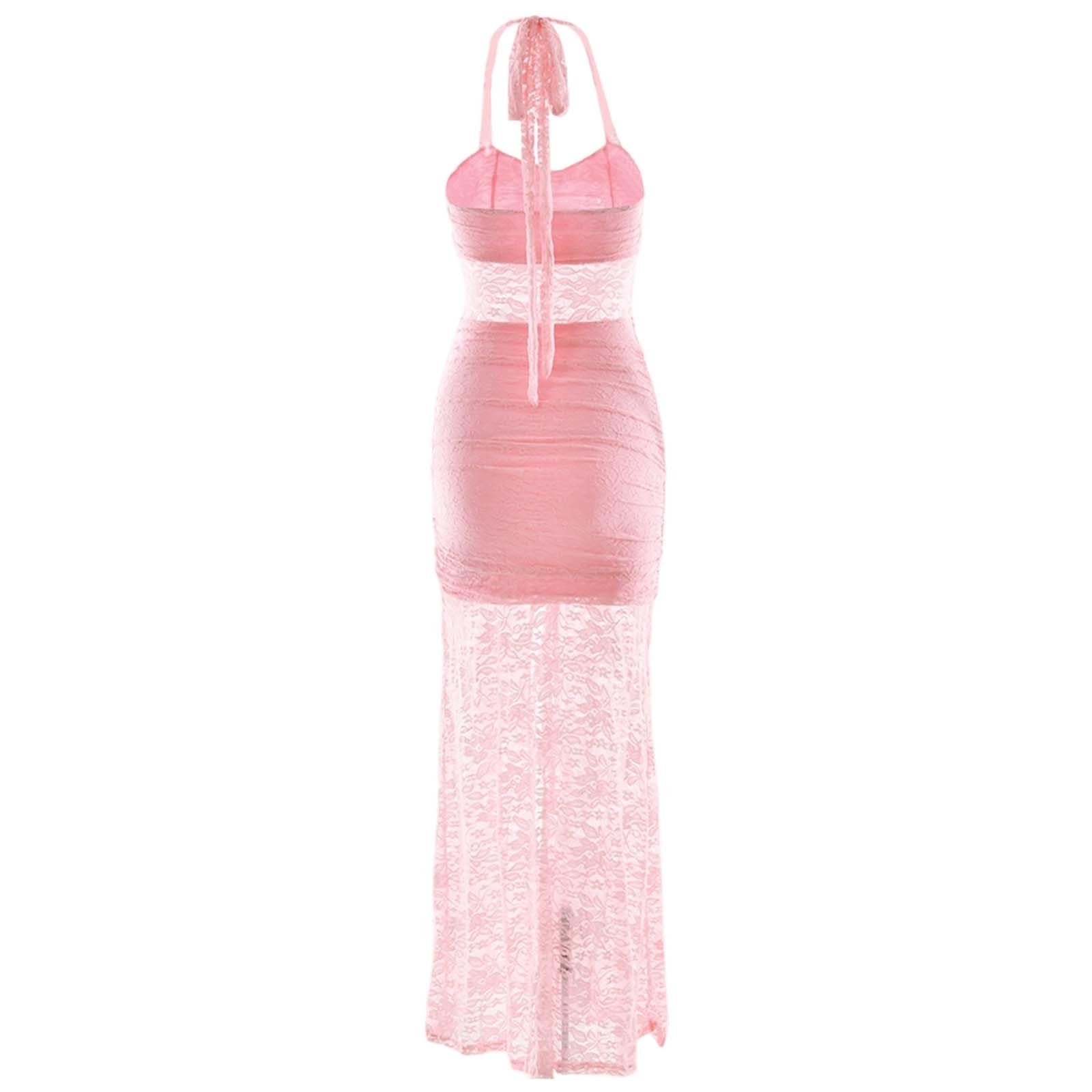 Vestido casual para mujer, elegante, con encaje, vestido largo de encaje, sexy, sin mangas, para el día a día