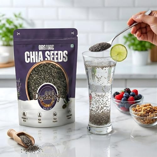 Image of Deshbhog Organic Chia Seed for Eating (Pack of 1, 500 gram) | Chia Seeds Organic Healthy Raw Seed Calcium and Protein Rich Seeds Healthy Snacks