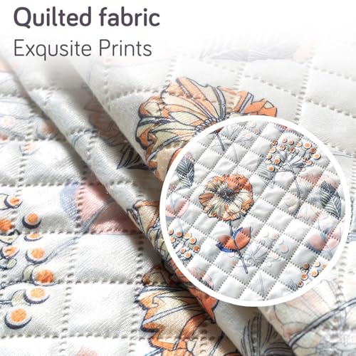 Image of HOKIPO Wildflower Breeze L Shape (3+2 Seater) Sofa Seat Mat with Tassel| Quilted Sofa Cover Mat, 'Tassel Twigs' Series (IN-984-T7 + IN-986-T7)