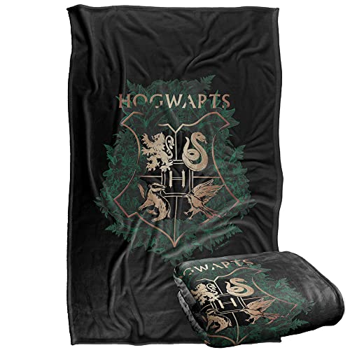 Harry Potter Hogwarts Green and Gold Floral Crest Silky Touch Super Soft Throw Blanket 36 x 58 Hogwarts Green and Gold Floral Crest