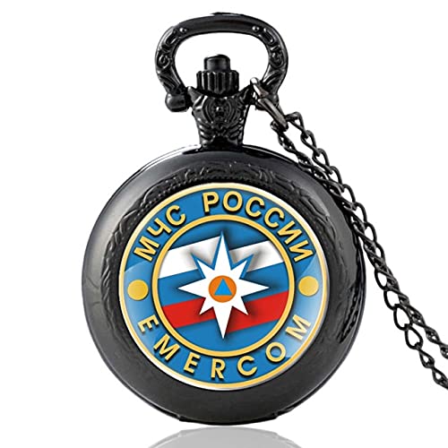 Pocket & Fob Watches МЧС РОССИИ EMERCOM Design Black Vintage Glass Dome Quartz Pocket Watch Men Women Pendant Necklace Hours Clock Gifts (Black)