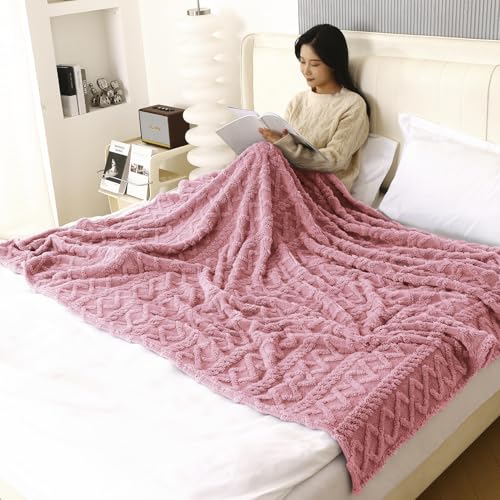 Image of HOKIPO Fleece AC Blanket Double Bed Queen, 200X230 Cm / 6.5X7.5 Feet, Baby Pink (AR-5743-PNK)