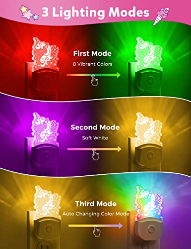 Image of Cute Night Light for Kids [2 Pack], Plug in Night Light, 8 Color Changing Baby Night Light with Dusk to Dawn Sensor, Nightlights for Children, LED Night Lights for Kids Girls Bedroom, Gifts for Girls