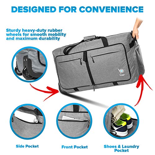Wheeled Duffle Bag Luggage - 100L Large Rolling Duffel Bag 30 inch Folding Duffle Bag For Travel - Packable Duffle Bag With Rollers (SnowGray)