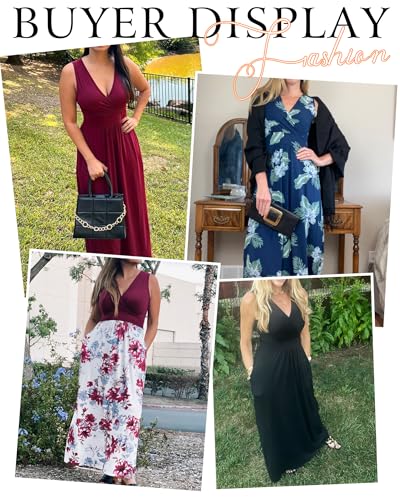 Image of AUSELILY Maxi Dresses for Women Summer Casual Sleeveless V Neck Wrap Dress | Sleeveless Long maxi dress with wrap V neck & side pockets, for formal cocktail, beach & casual daily wear