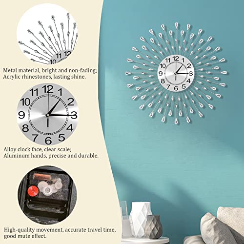 Fmtad Large Wall Clock Metal Decorative Wall Clocks Silent Non-Ticking,Bling Shining Modern Art Starburst Big Wall Clocks For Living Room Bedroom Dining Room Kitchen Decor,Dia 24 Inch Silver #TOP6