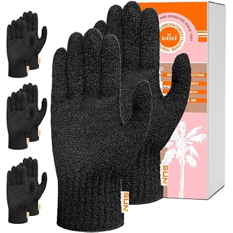 Sun Laboratories By Giesee Exfoliating Gloves 4 Pairs - Body Scrubber, Exfoliating Body Scrubber, Exfoliating Body Scrub, Self Tan Remover Mitt, Sunless Tanner Remover, Pre Tan Exfoliator, Tan Removal Cover