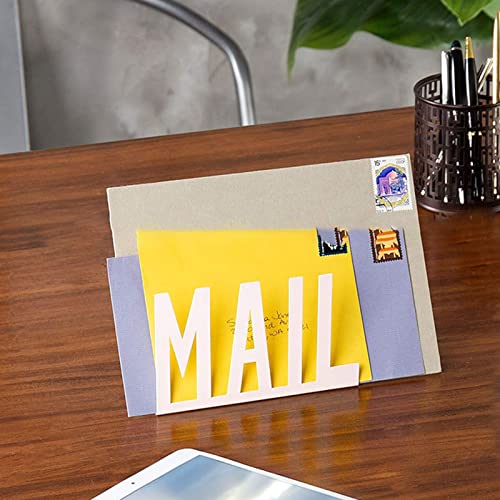 KALUROIL Mail Halter Weiss Metall Brief Sortierer Tischplatte Mail Ausschnitt Veranstalter Mail Brief Dokumenten Ständer mit Brieföffner für Desktop Haus Büro Schule（Weiss）