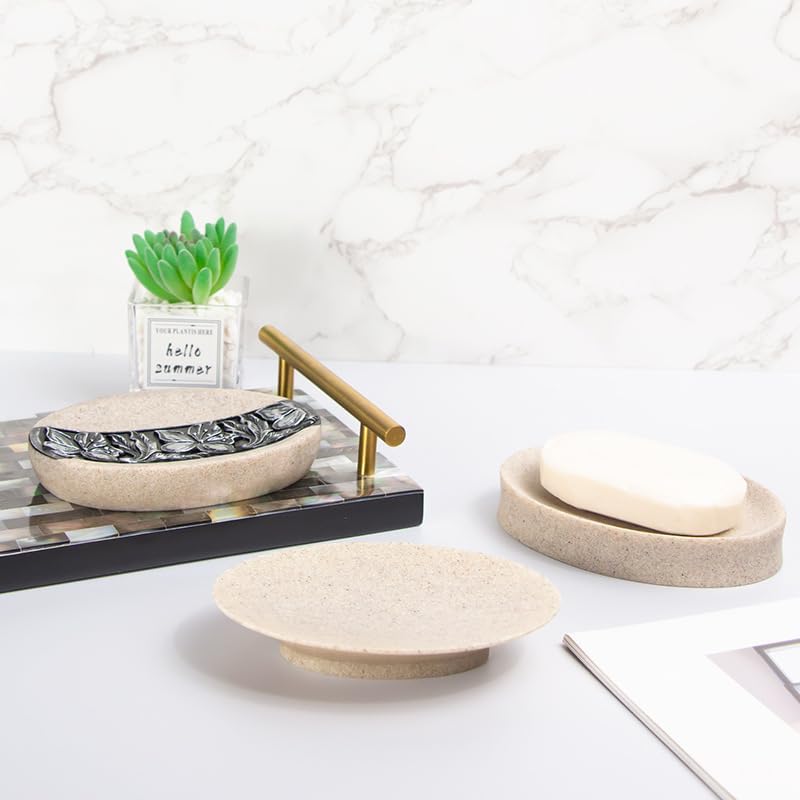 Miniatura 3 de IMEEA Jabonera de resina beige para baño, ducha, encimera, bandeja para jabón en barra, jabón hecho a mano y esponjas