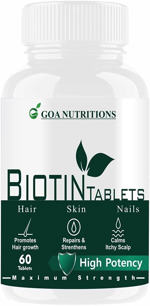 Goa Nutritions Biotin For Hair Growth Tablet With Vitamin A C E D3 and Zinc supplements For Women Men Sugar Free Tablets - 60