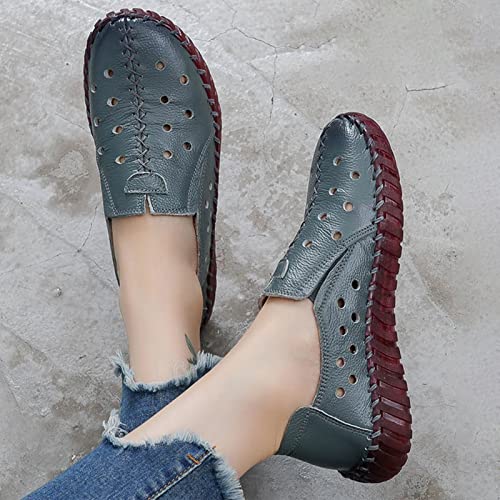Image of Women's Leather Casual Cutout Loafers Flat Slip-on Shoes,Handmade Stitch Comfort Breathable Oxford Softsole Walking (7,Brown Hollow)