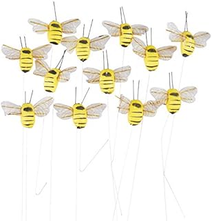 Faux Bumblebees on Wired Stems - Pack of 12 Mushroom Honey Bees for Garden Theme Flower Arrangements, DIY Wreaths and Spring and Summer Decorations (Size:1-1/2" Long)
