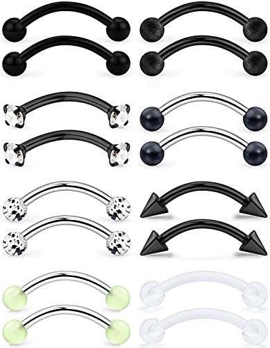 Black. Prjndjw 8Pairs 16G 3/8in Eyebrow Piercing Earrings Stainless Steel CZ Matt Ball Curved Barbell Daith Rook Snug Tragus Body Jewelry Retainer for Women Men