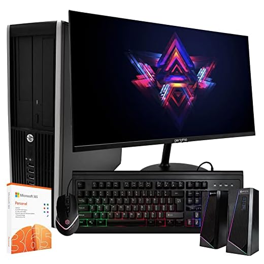 HP Elite Desktop PC Computer | Intel i5 | 8GB Ram | 1TB HDD | 5G-WiFi + BT | Win10 Pro | 24in 1080p Monitor + Webcam, RGB Mouse & Keyboard + Speakers, Office 365 | Professional Computer Kit (Renewed)