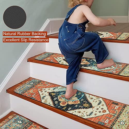 Ojia Extra Non-Slip Carpet Stair Treads For Wooden Steps Set Of 4, 30"X8" Rubber Indoor Stair Runner Slip Resistant Stair Rugs Safety Mats For Dogs, Kids & Elders, Stairway Grip Step Treads #TOP1