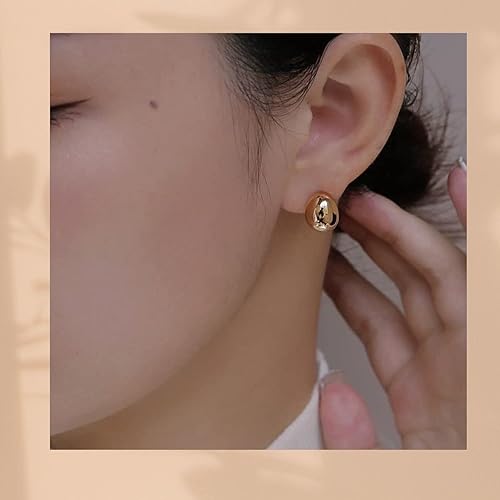 Miniatura 3 de Aretes de aro pequeños chapados en oro de 14 quilates con poste de plata de ley Aretes de oro grueso con cúpula para mujer
