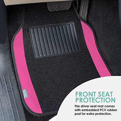 Image of FH Group Automotive Floor Mats - Universal Fit Premium Carpet Car Mats with Driver Heel Pad, Full Set for Cars, SUVs & Trucks - Pink