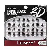iENVY False Eyelashes Triple Black 3D Individual Trio Lashes 3X Volume Reusable Eyelash Clusters Long