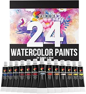 Watercolour Paint Set Tubes by Zenacolor - 24x12mL (0.4 oz) - Water Colours Paints for Artist, Adults and Kids